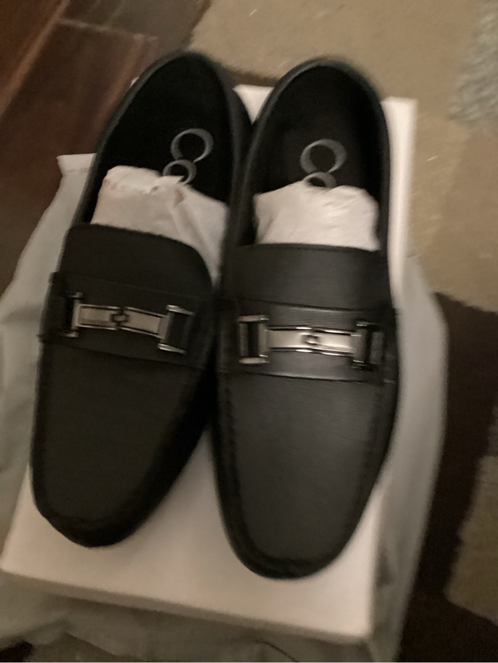 Calvin Klein Black Leather Bit-Detail Slip-On Loafers